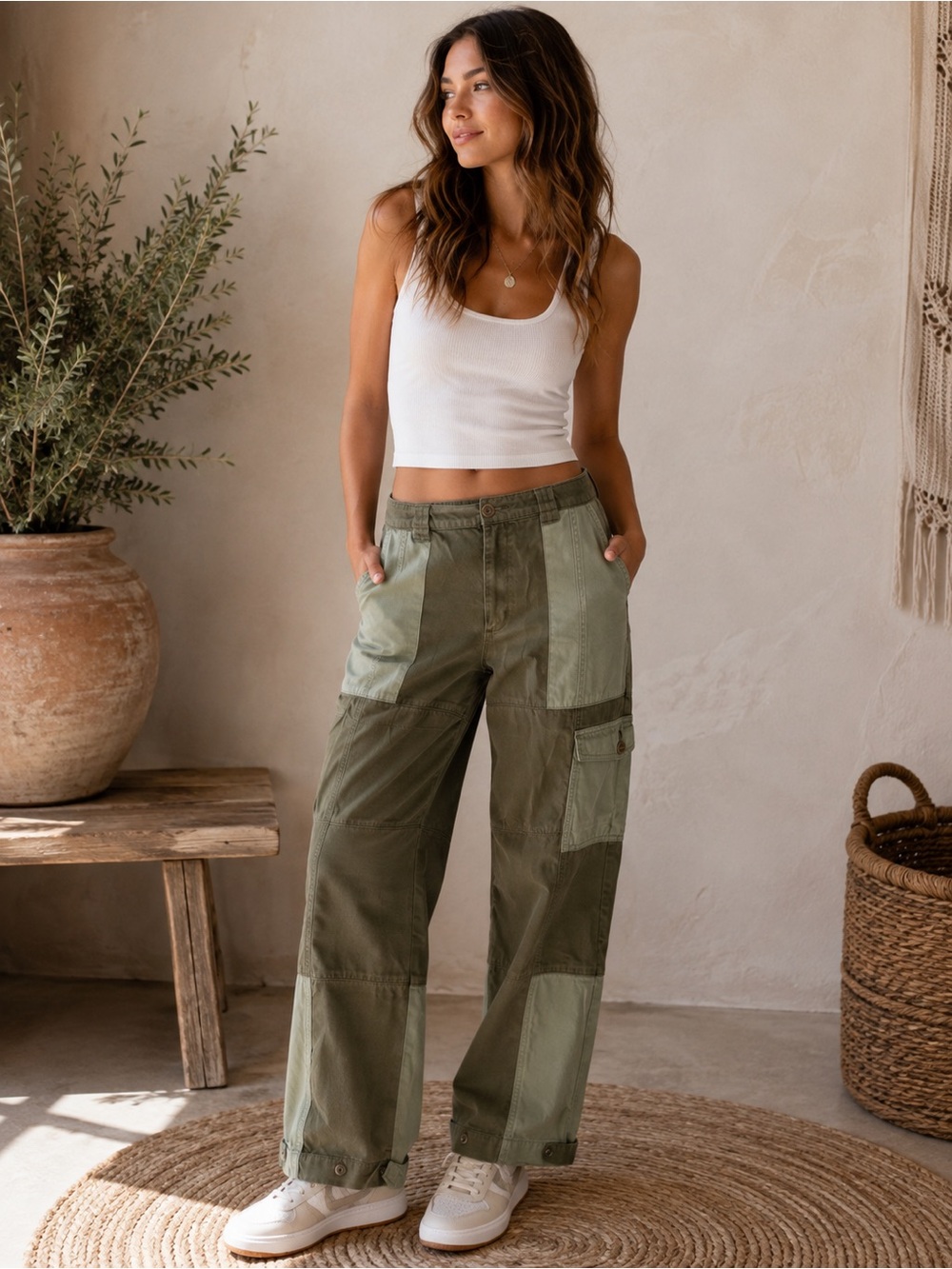 Forever 21 Two-Tone Utility Cotton Cargo Pants Size L